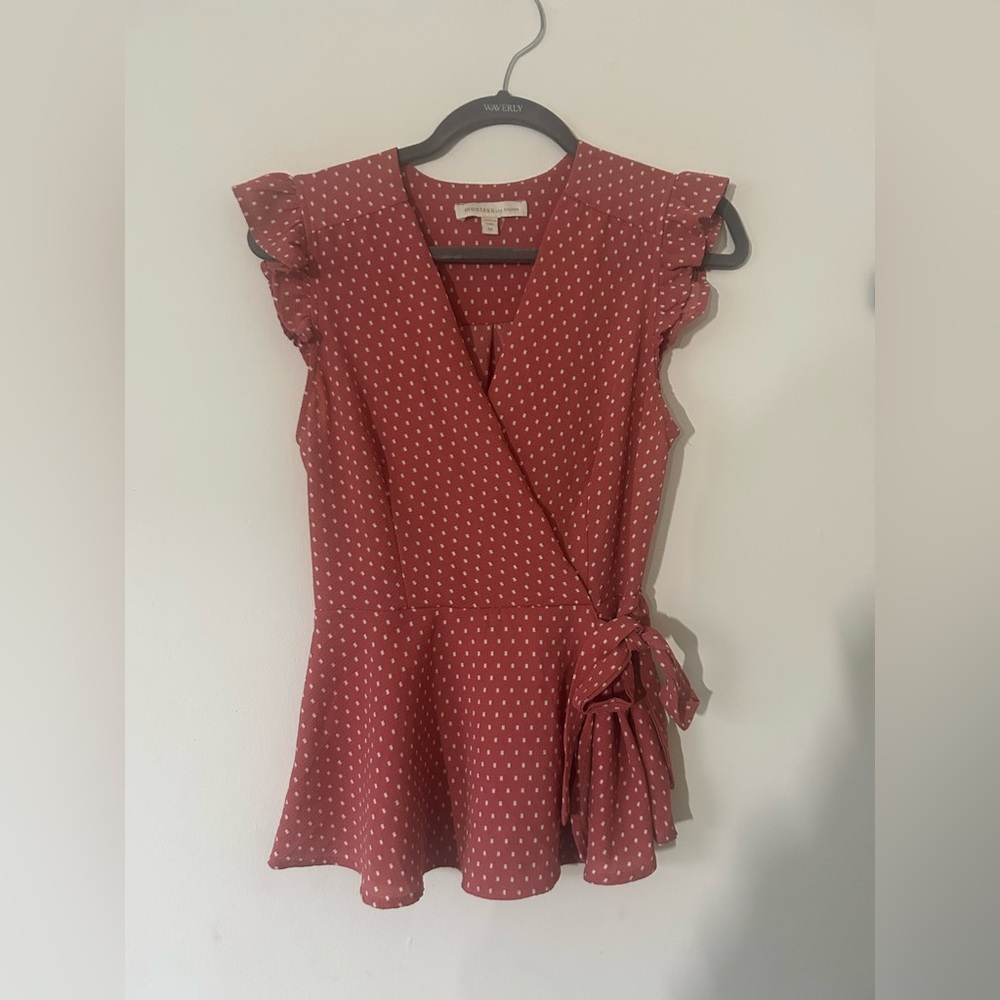 Monteau Pink Polka Dot Wrap Top